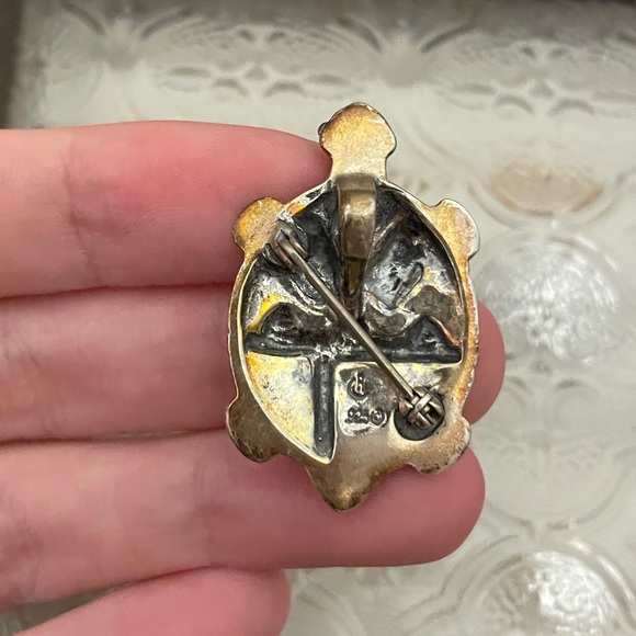vintage carolyn pollack relios sterling silver turtle brooch pin or pendant - Picture 4 of 6